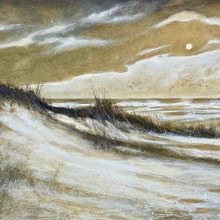 Sea Flights at Moonrise | Watercolor | 12 x 29