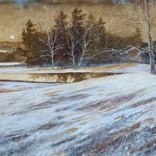 Night on Winter Pond | Watercolor | 14 x 24